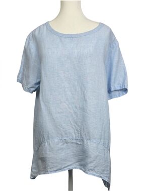 Lord & Taylor Light Blue Linen Blouse Women’s Large Boatneck Short Sleeve Top